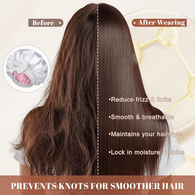 CHLINS Satin Bonnet Silk Bonnet for Sleeping Silk Sleep Cap Double Layer Hair Bonnet with Elastic Tie Band for Curly Hair Night Cap - Image 5